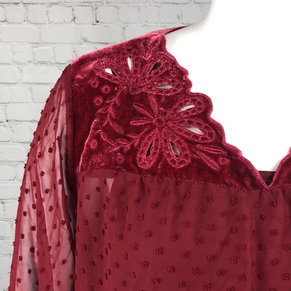 2X 3X Style & Co Burgundy Swiss Dot Velvet Top - Picture 5 of 7